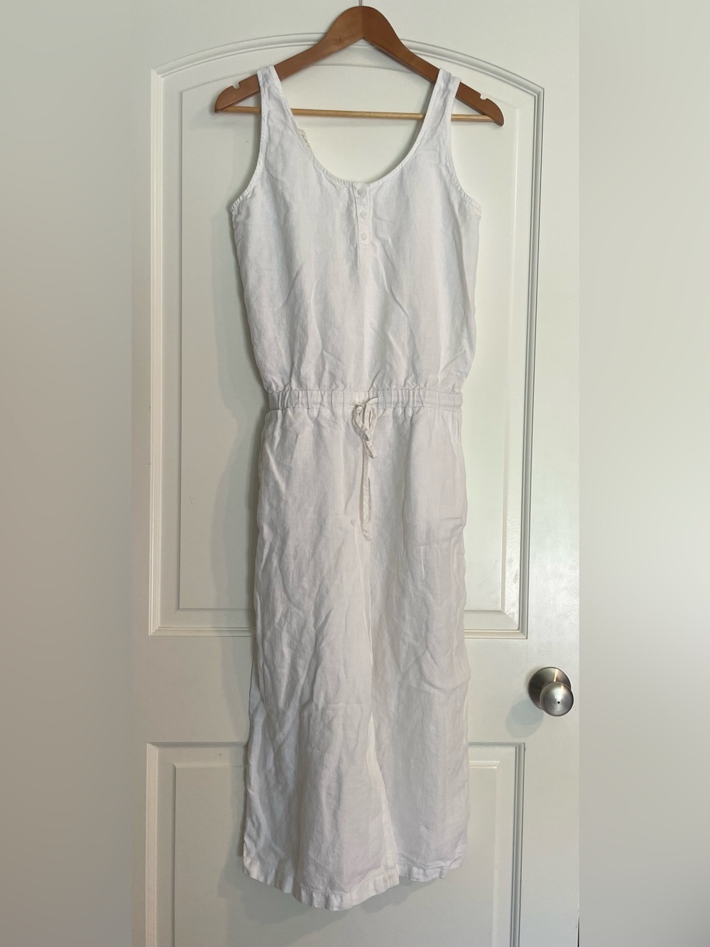 Cloth & Stone Women's White Solid Linen Sleeveless Scoop Neck Jumpsuit S
